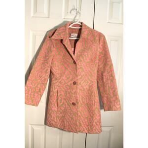3 Sisters Pink & Tan Brocade Coat with Jewelled Buttons sz XS